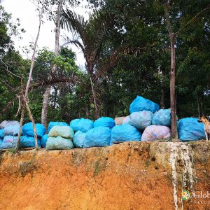 Bags of recyclables waiting to be sold to a middleman who comes every month.